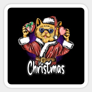 christmas-santa-claus-cute-cat-wearing-sunglasses-bringing-christmas-gifts-kids-christmas Sticker